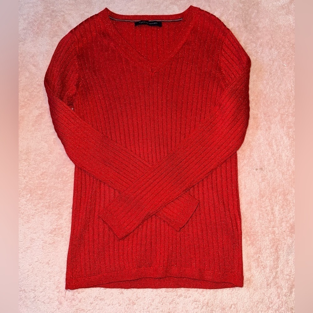 Tommy Hilfiger Tops Long Sleeve V-Neck Red Tommy Hilfiger Sweater Size Small